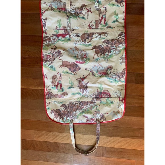 Vintage Kids Western Garment Bag Cowboys Indians Bison Rodeo Travel Case - Picture 3 of 6